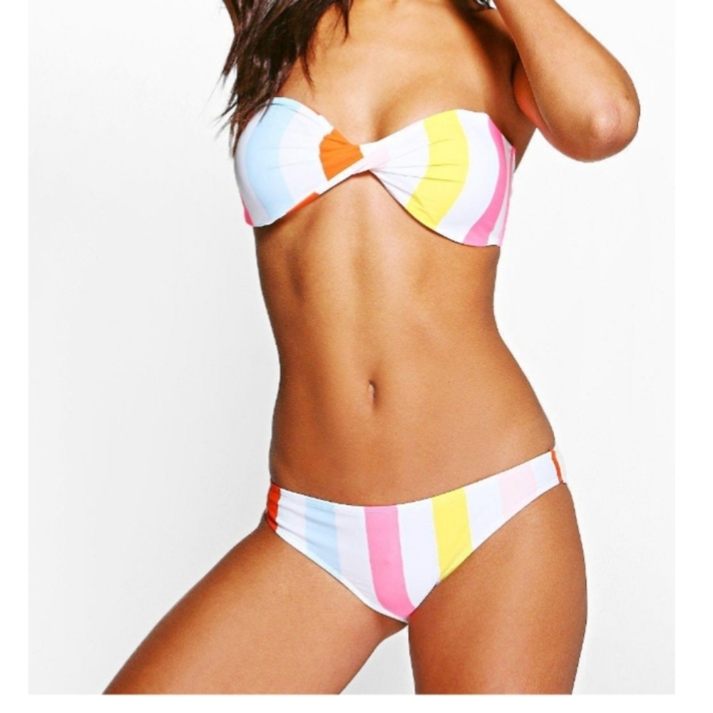 Boohoo Ella Candystripe Bandeau Bikini